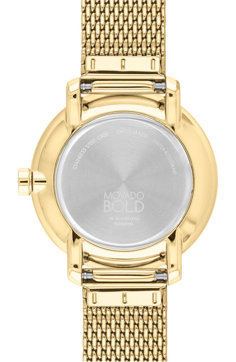 Movado Bold Museum Dot Mesh Strap Watch, 34mm, Alternate, color, Gold