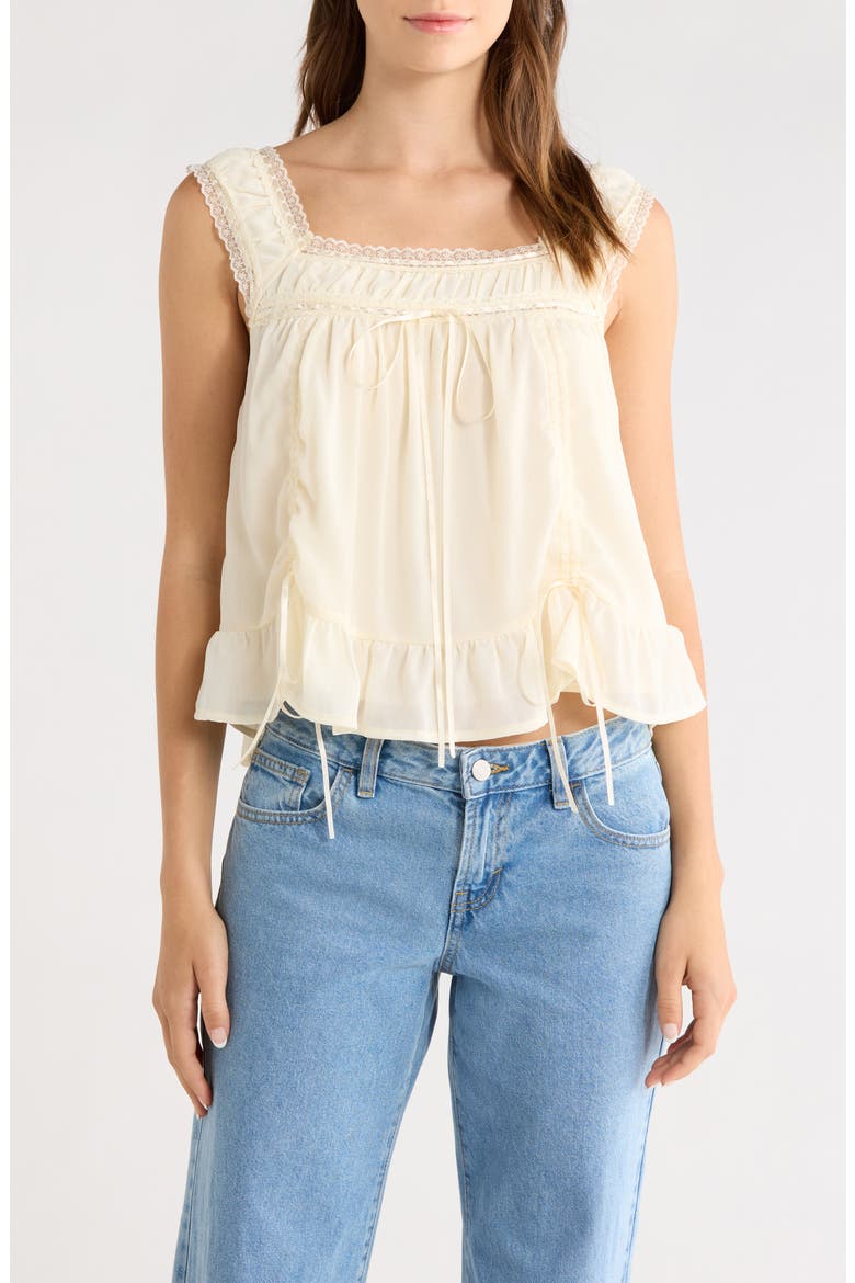 Elusia Lace Trim Ruched Top, Main, color, CREAM