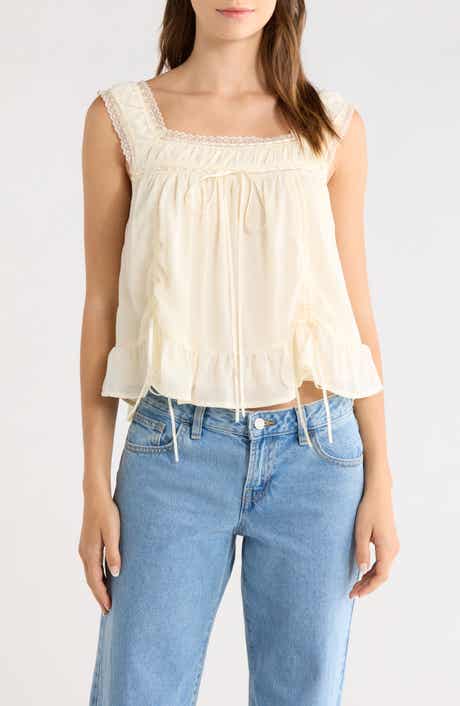 Elusia Lace Trim Ruched Top