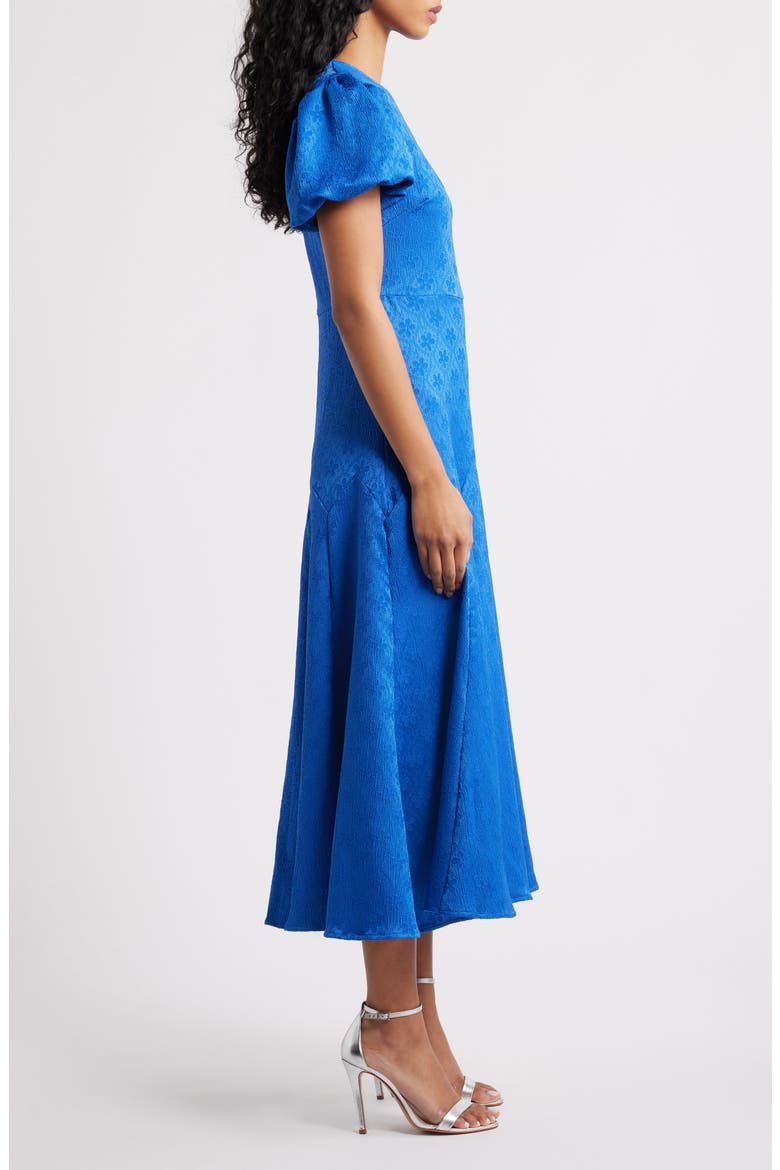 Oriel Geo Floral Satin Jacquard Dress, Alternate, color, BLUE