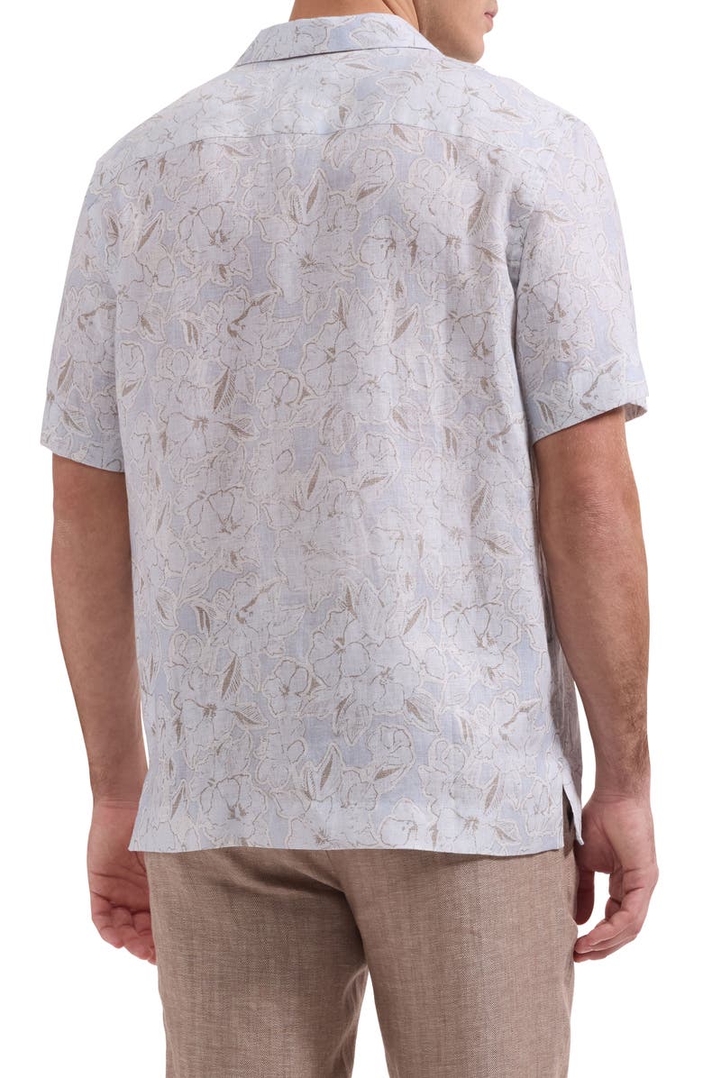 Bugatchi Jackson Shaped Fit Floral Linen Camp Shirt, Alternate, color, Air Blue