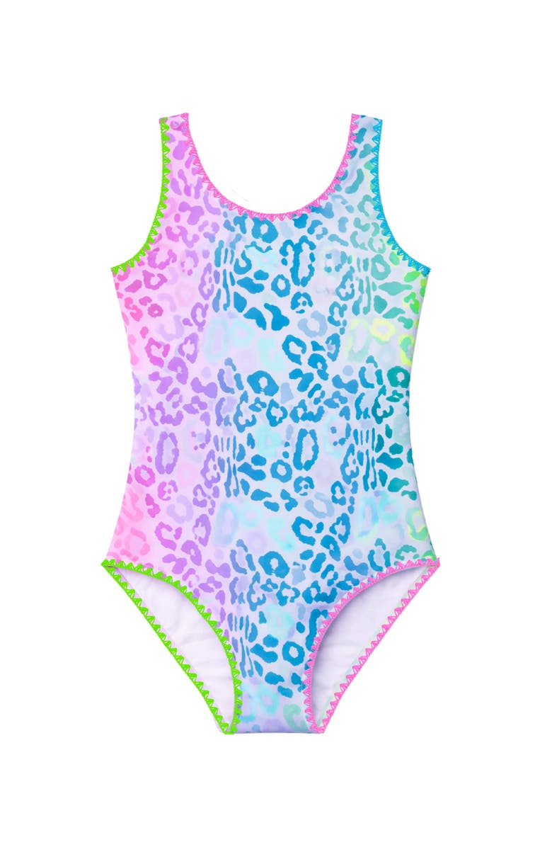 Limeapple Leopard Print One Piece with Embroidered Trim, Main, color, Pink Multi