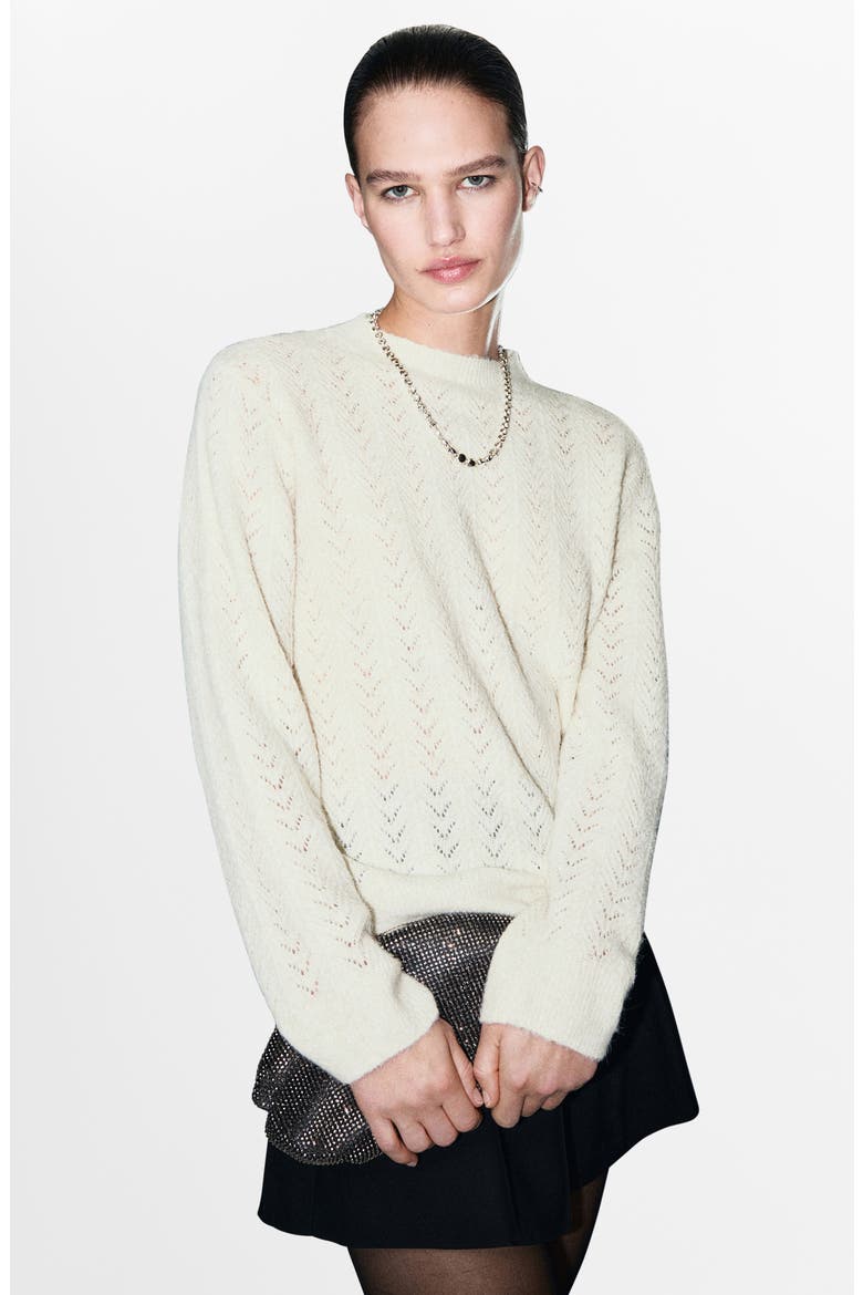 Metallic Pointelle Cable Knit Sweater, Alternate, color, ECRU