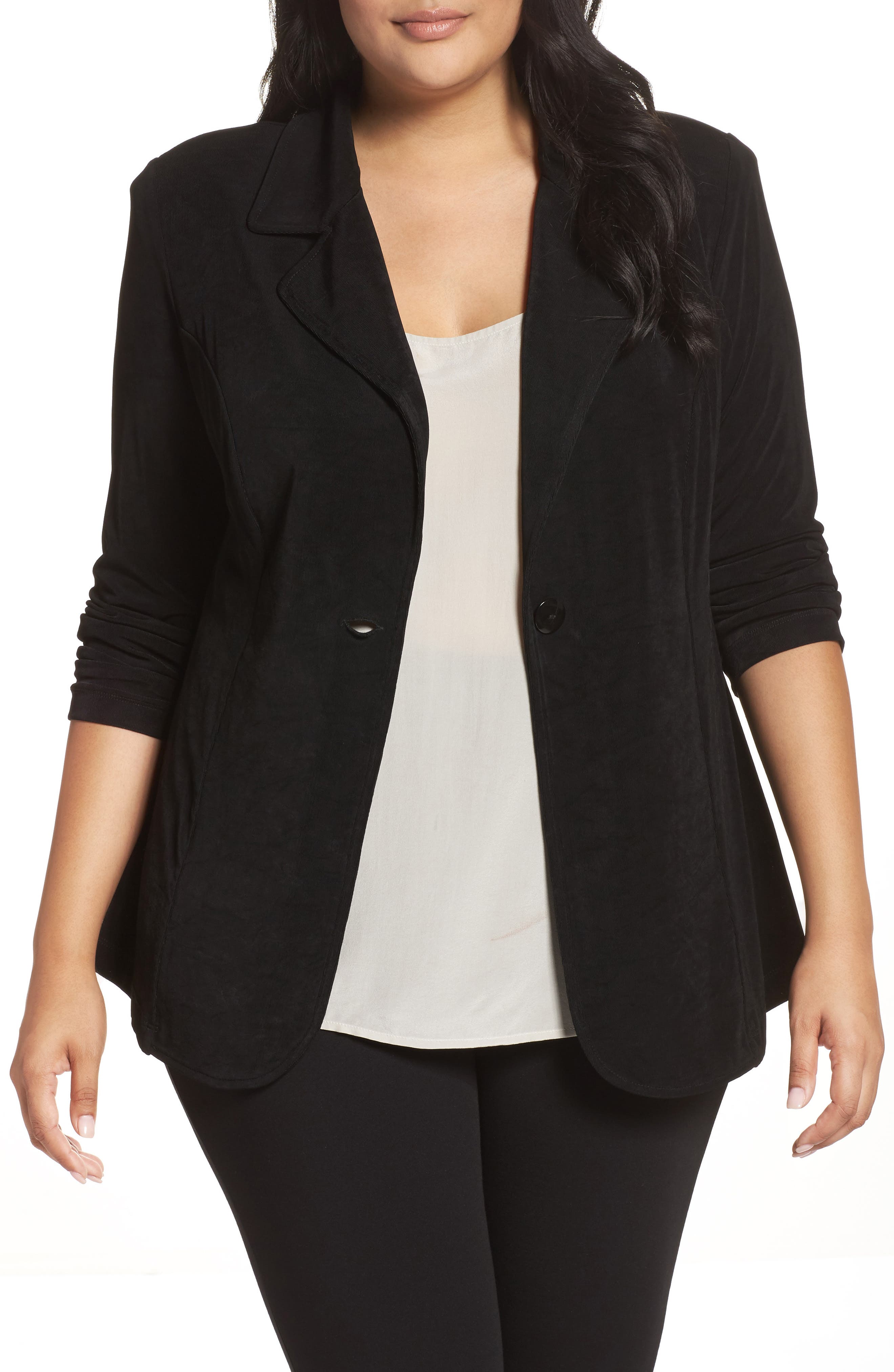 One-Button Stretch Knit Blazer