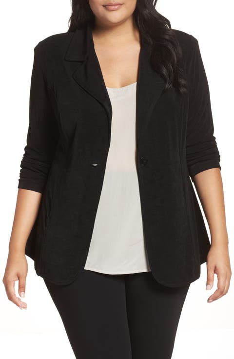 One-Button Stretch Knit Blazer (Plus Size)