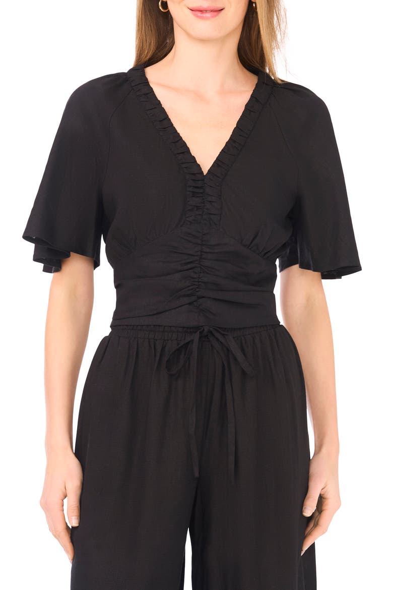 Ruched V-Neck Top, Main, color, RICH BLACK
