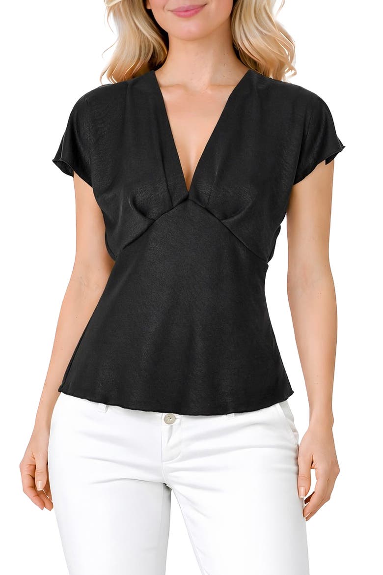Crushed Satin V-Neck Top, Main, color, BLACK