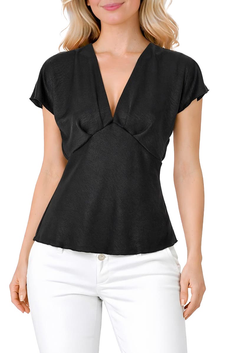 TASH AND SOPHIE Crushed Satin V-Neck Top, Main, color, Black