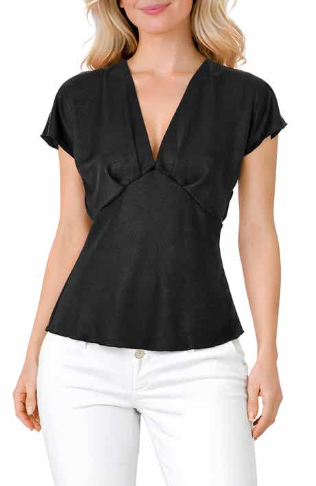 TASH AND SOPHIE Crushed Satin V-Neck Top