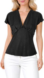 TASH AND SOPHIE Crushed Satin V-Neck Top