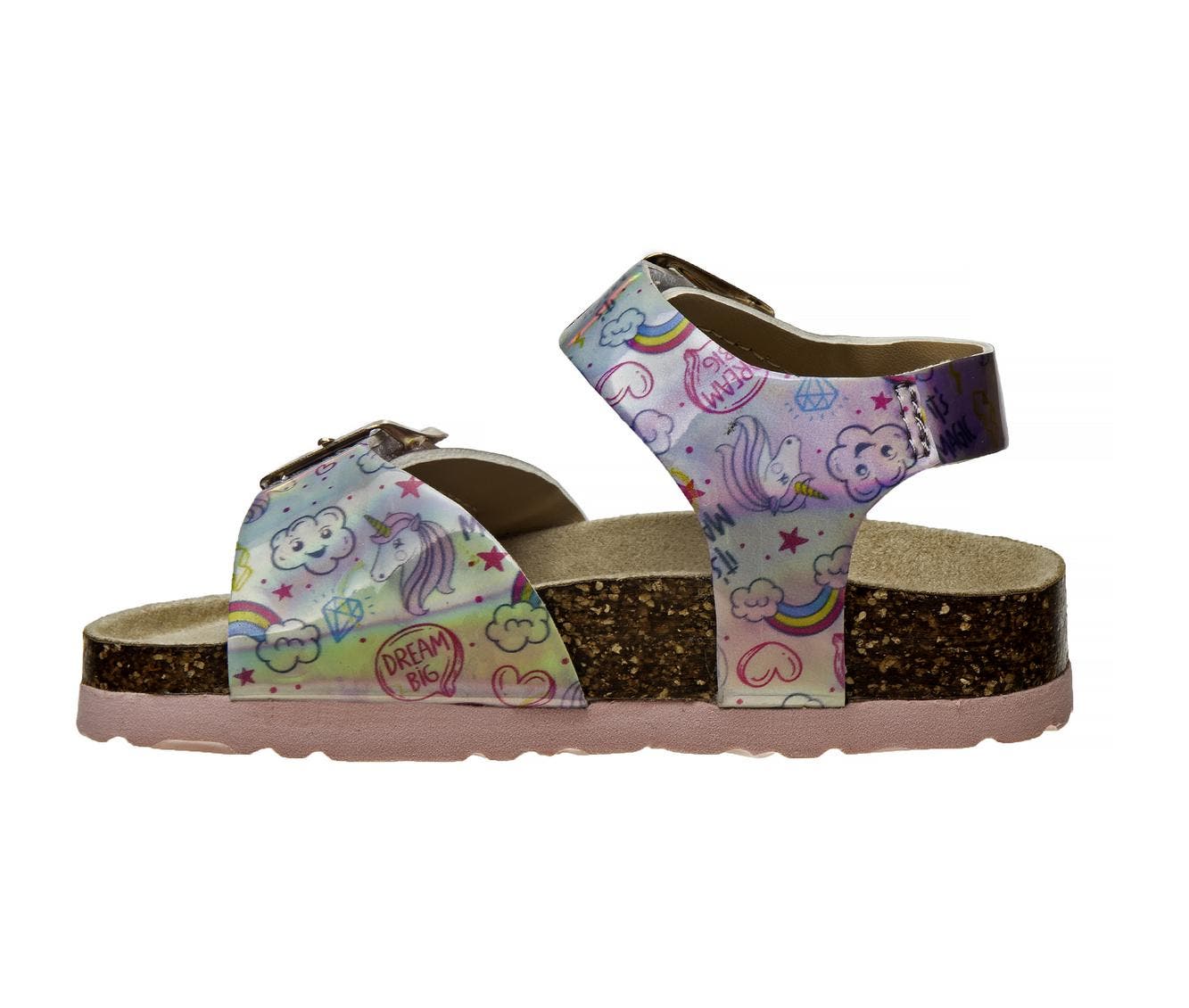 Laura Ashley Girls Footbed Sandals, Alternate, color, Holographic Pink