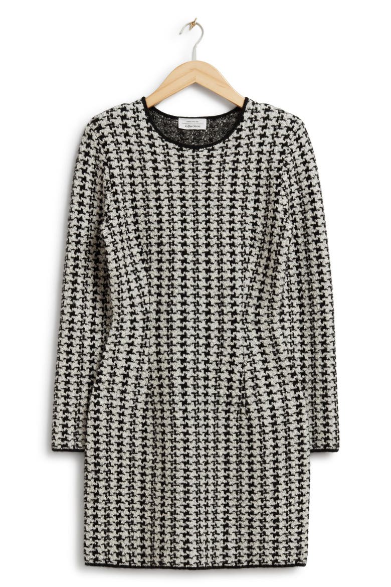 Houndstooth Long Sleeve Wool & Alpaca Blend Sweater Dress, Alternate, color, BLACK/ WHITE HOUNDTOOTH