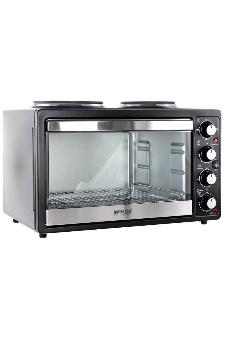 Better Chef Chef Central Toaster Oven and Broiler with Dual Solid Element Burners, Main, color, Black