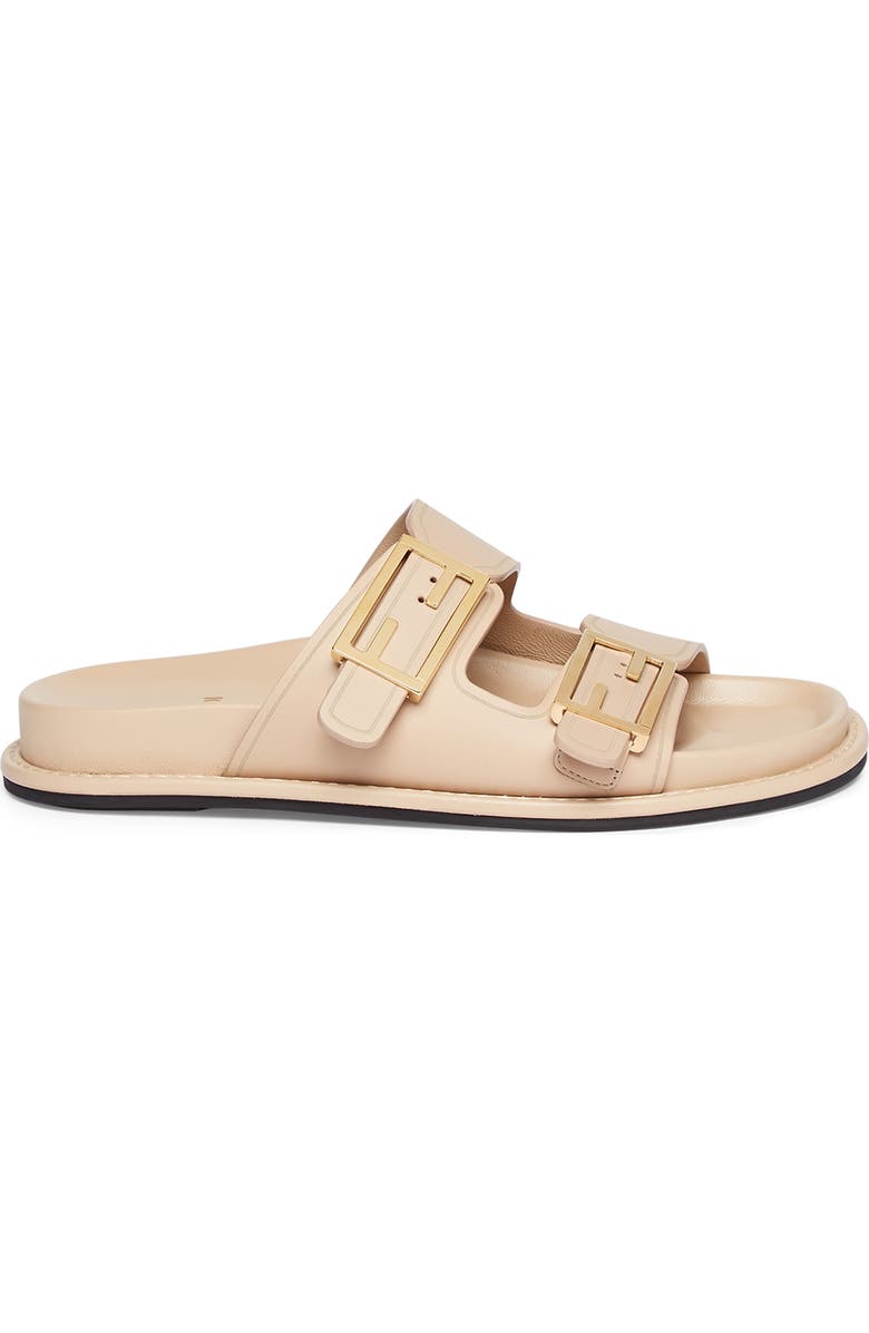 Fendi Feel Dual Strap Slide Sandal, Alternate, color, Buff