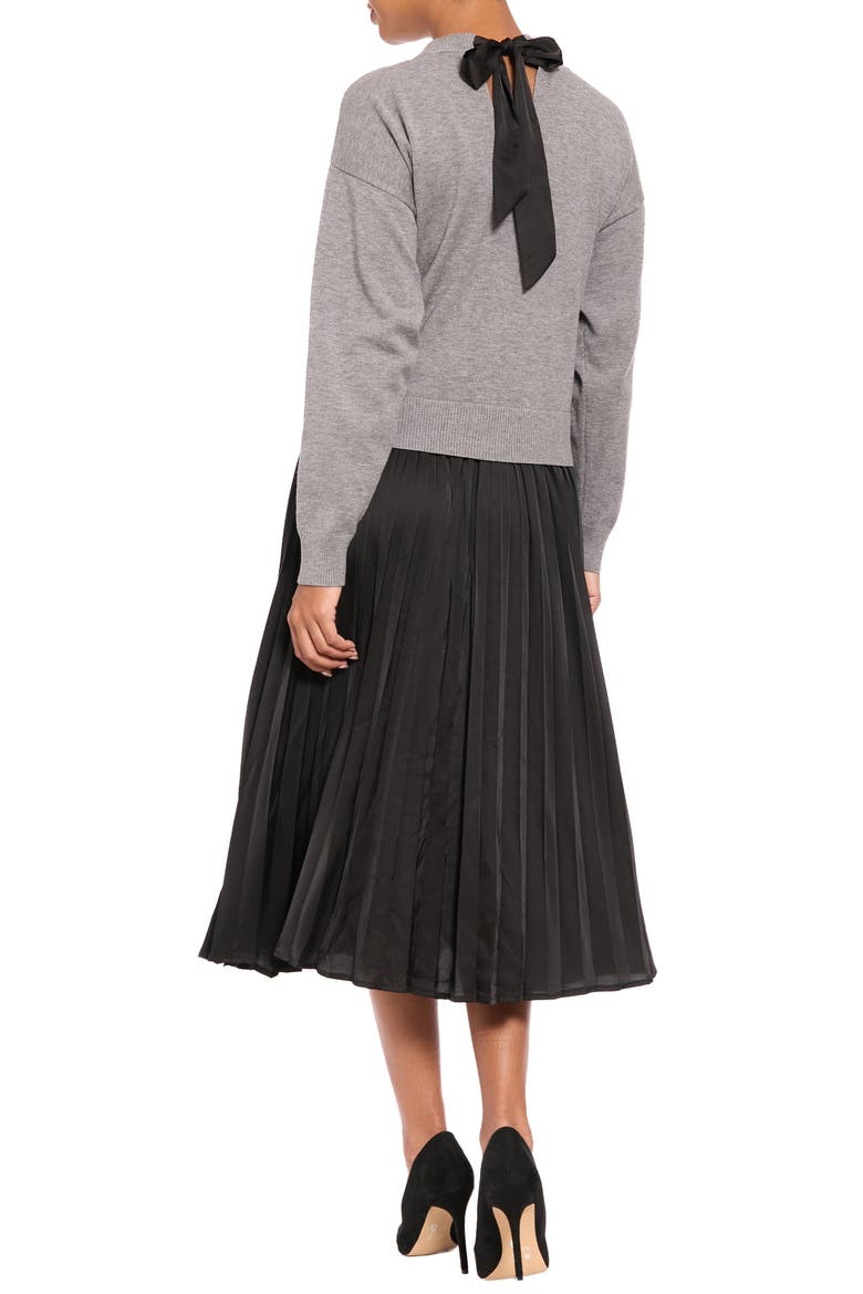 Default Long Sleeve Mixed Media Dress, Alternate, color, BLACK/ GRAY