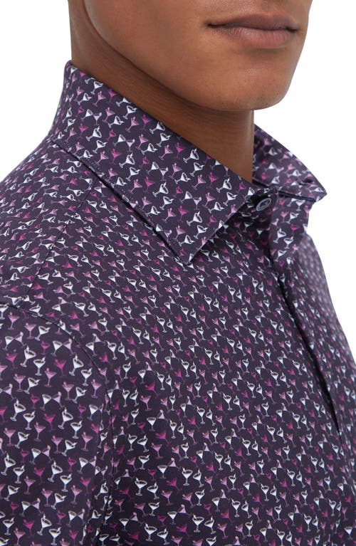 Bugatchi James Ooohcotton® Martini Print Button-up Shirt In Plum