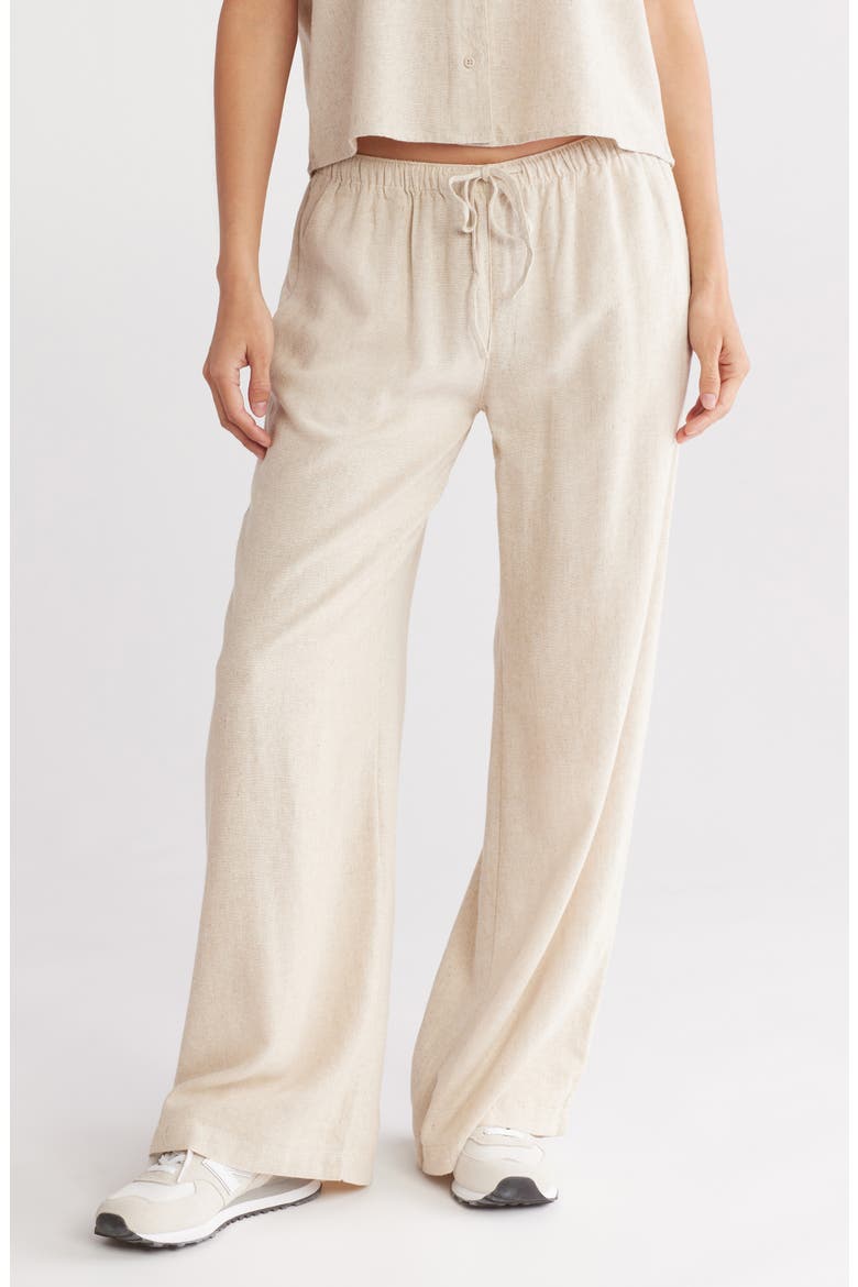 Drawstring Waist Linen Blend Pants, Main, color, NATURAL
