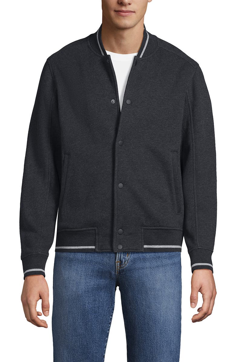 Lands' End Serious Sweats Bomber, Main, color, Dark Charcoal Heather