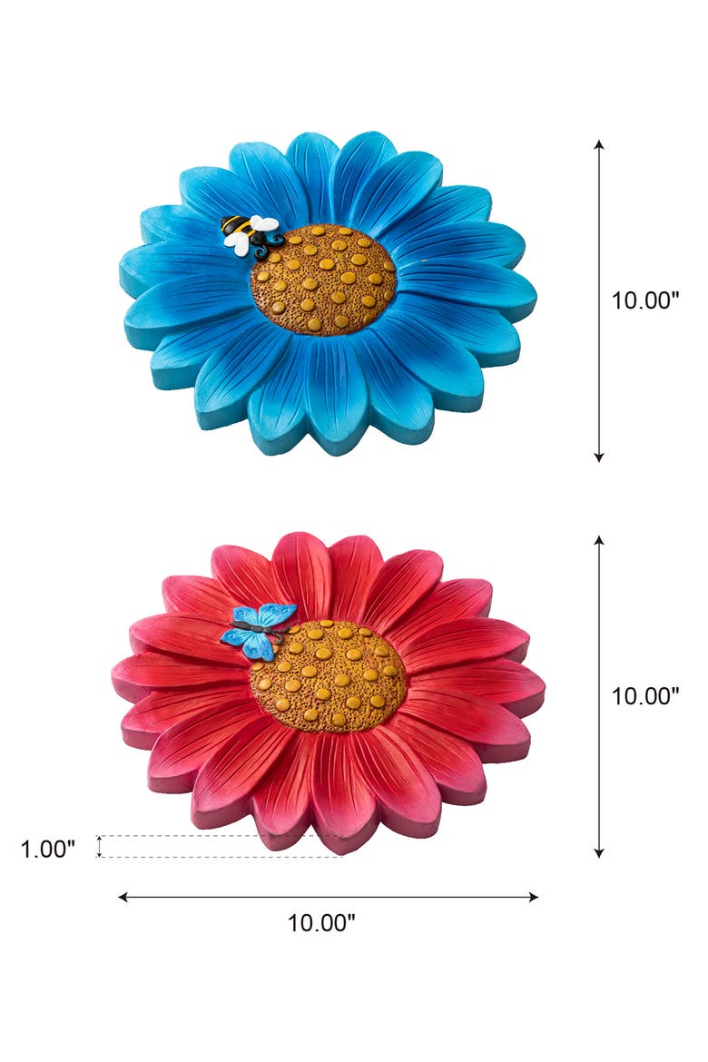 Set of 2 Cement Flower Style and Textured Stepping Stones with Butterfly and Bee, Alternate, color, Blue