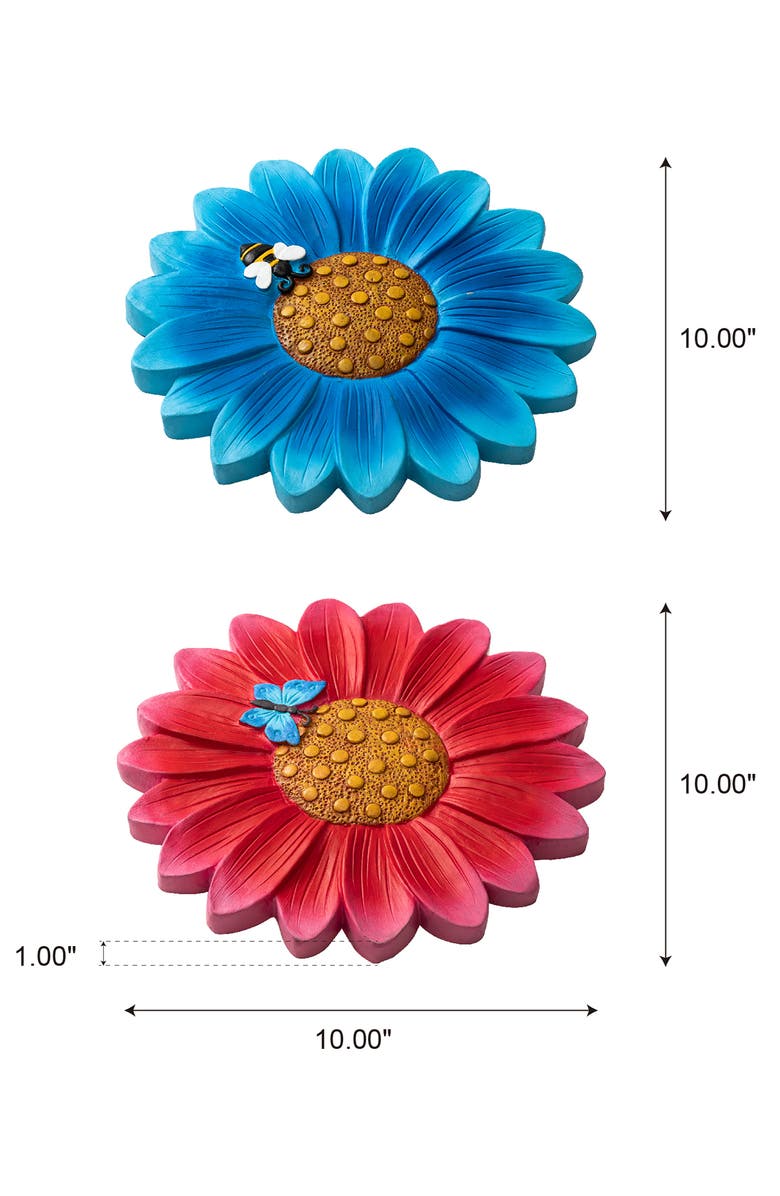 Glitzhome Set of 2 Cement Flower Style and Textured Stepping Stones with Butterfly and Bee, Alternate, color, Blue