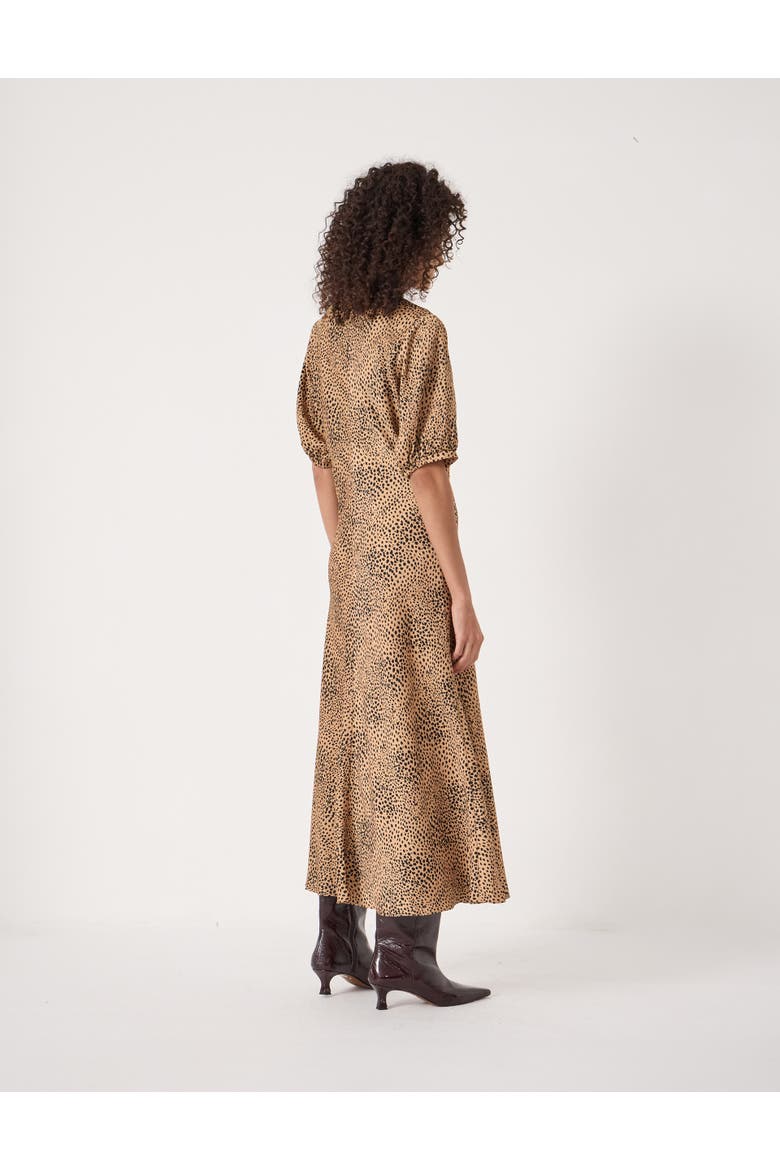 Grace V-Neck Puff Sleeve Satin Dress, Alternate, color, Deer Brown