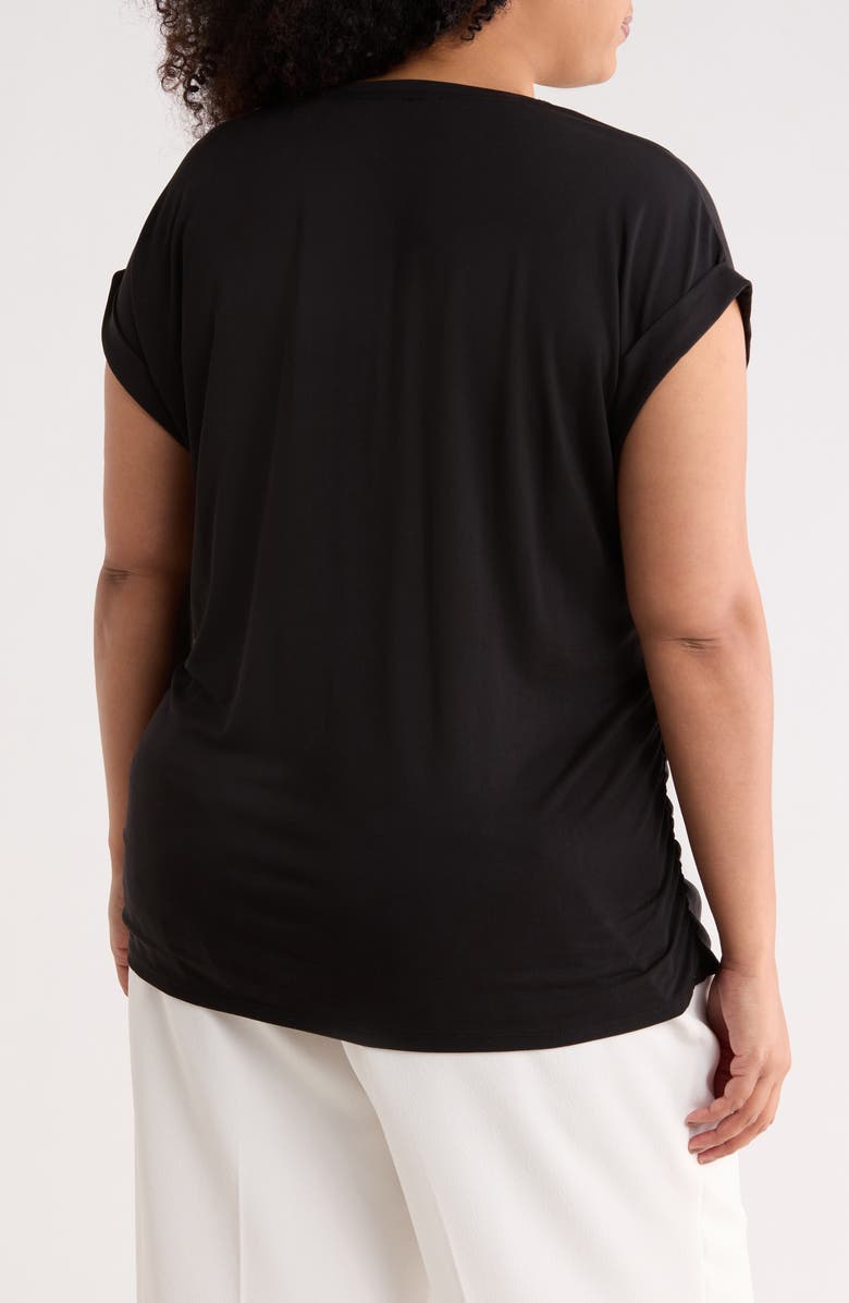 T Tahari Cuff Short Sleeve Ruched T-Shirt, Alternate, color, Black