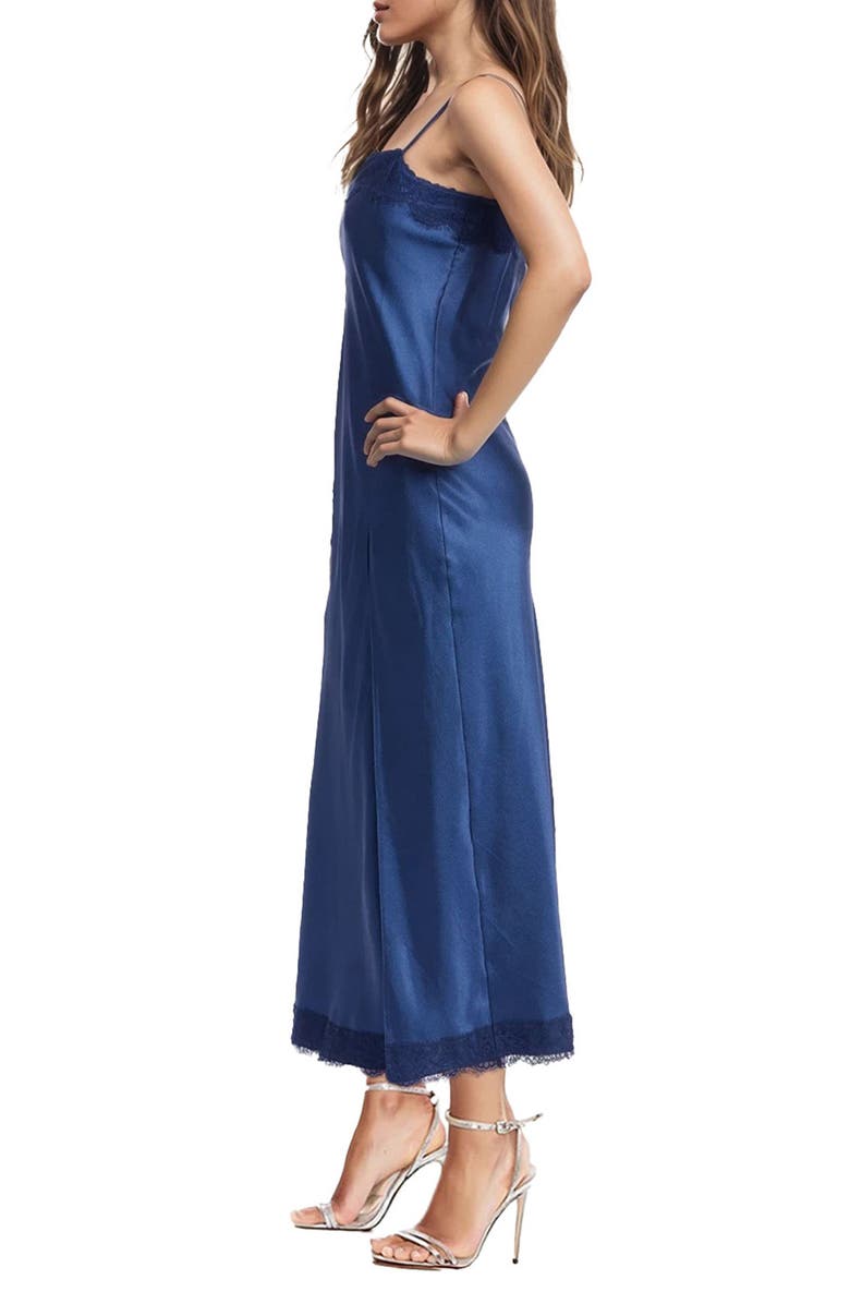 Jewel Badgley Mischka Lace Trim Maxi Slipdress, Alternate, color, Midnight