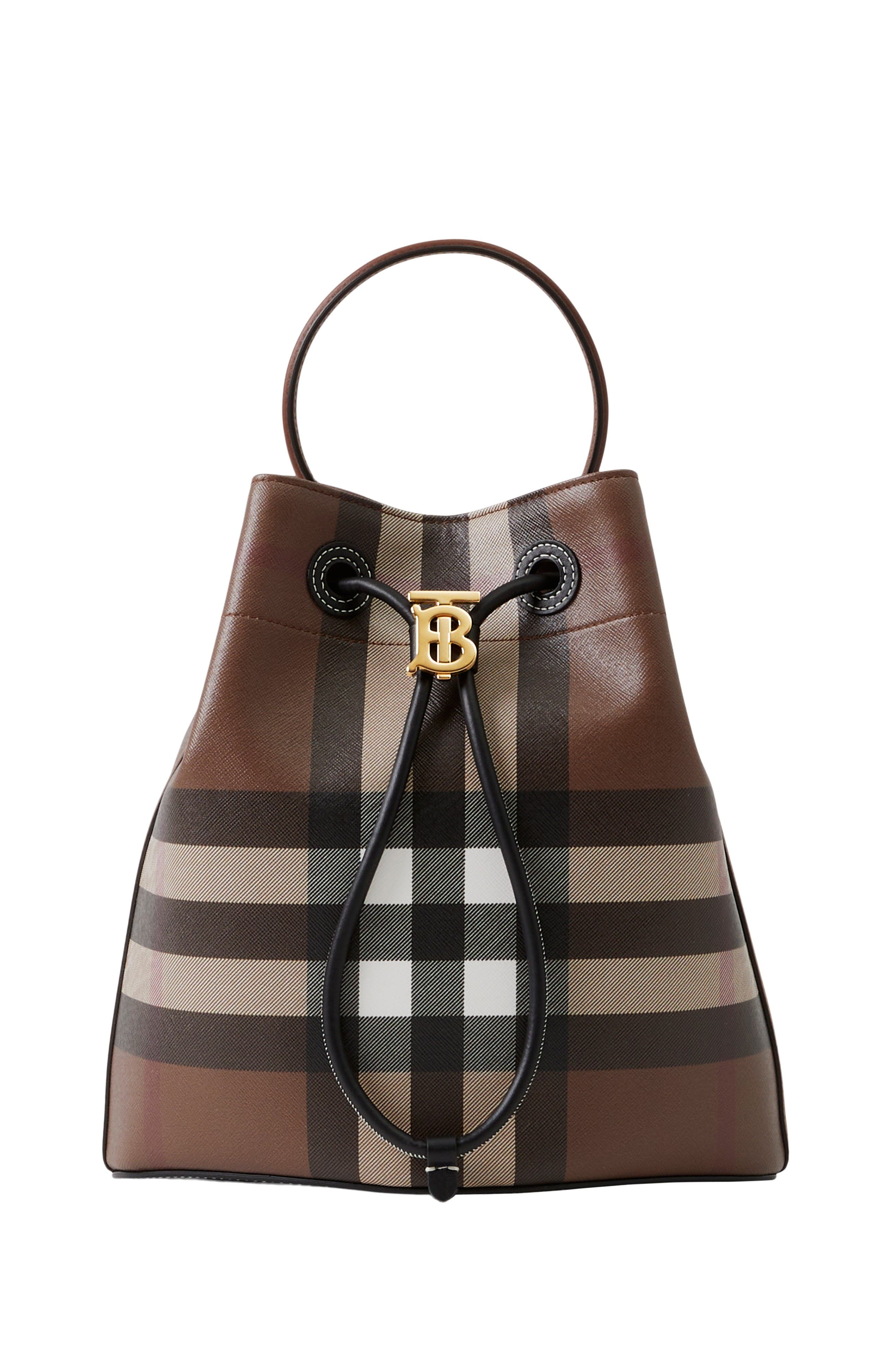 Burberry Small TB Bucket Bag, Main, color, Dark Birch Brown