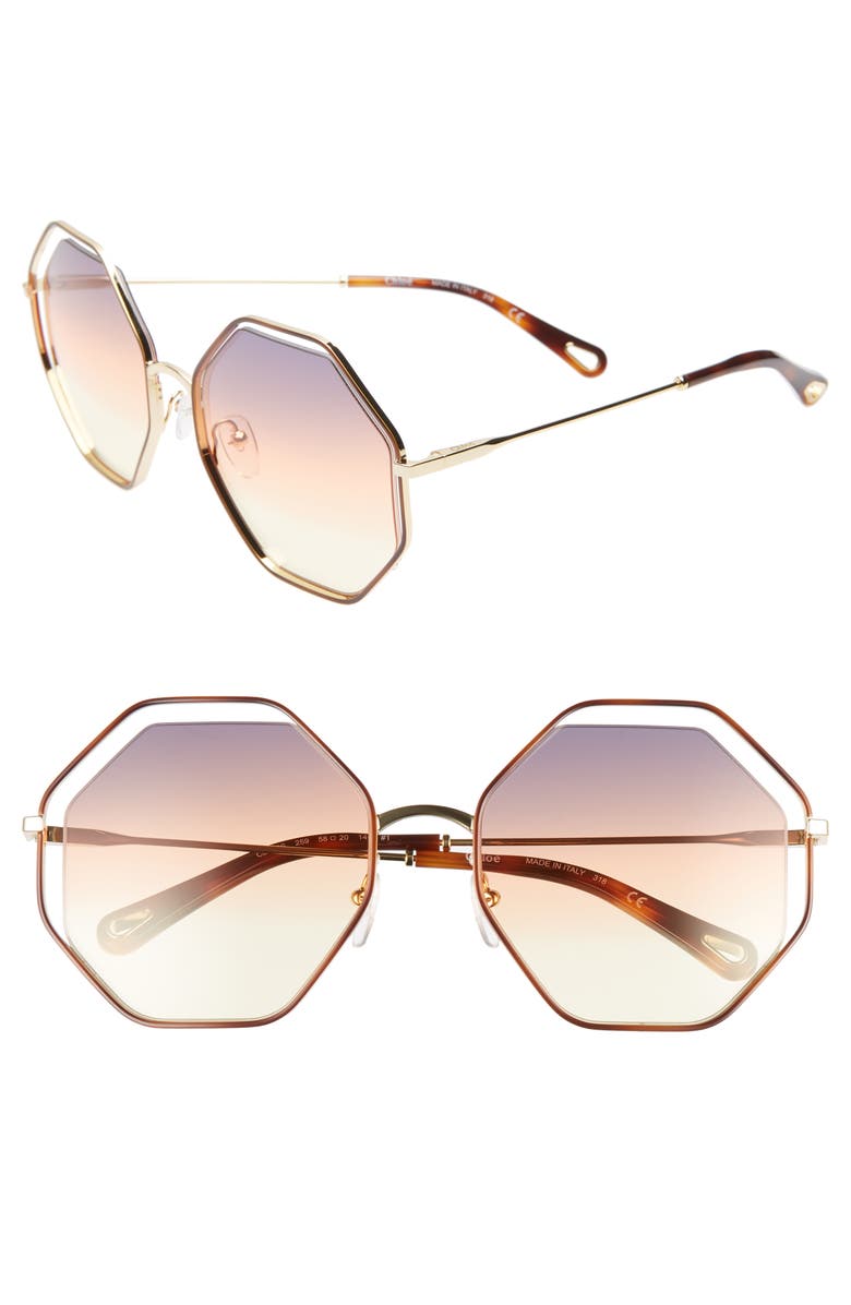Chloé 58mm Octagonal Halo Lens Sunglasses, Main, color,