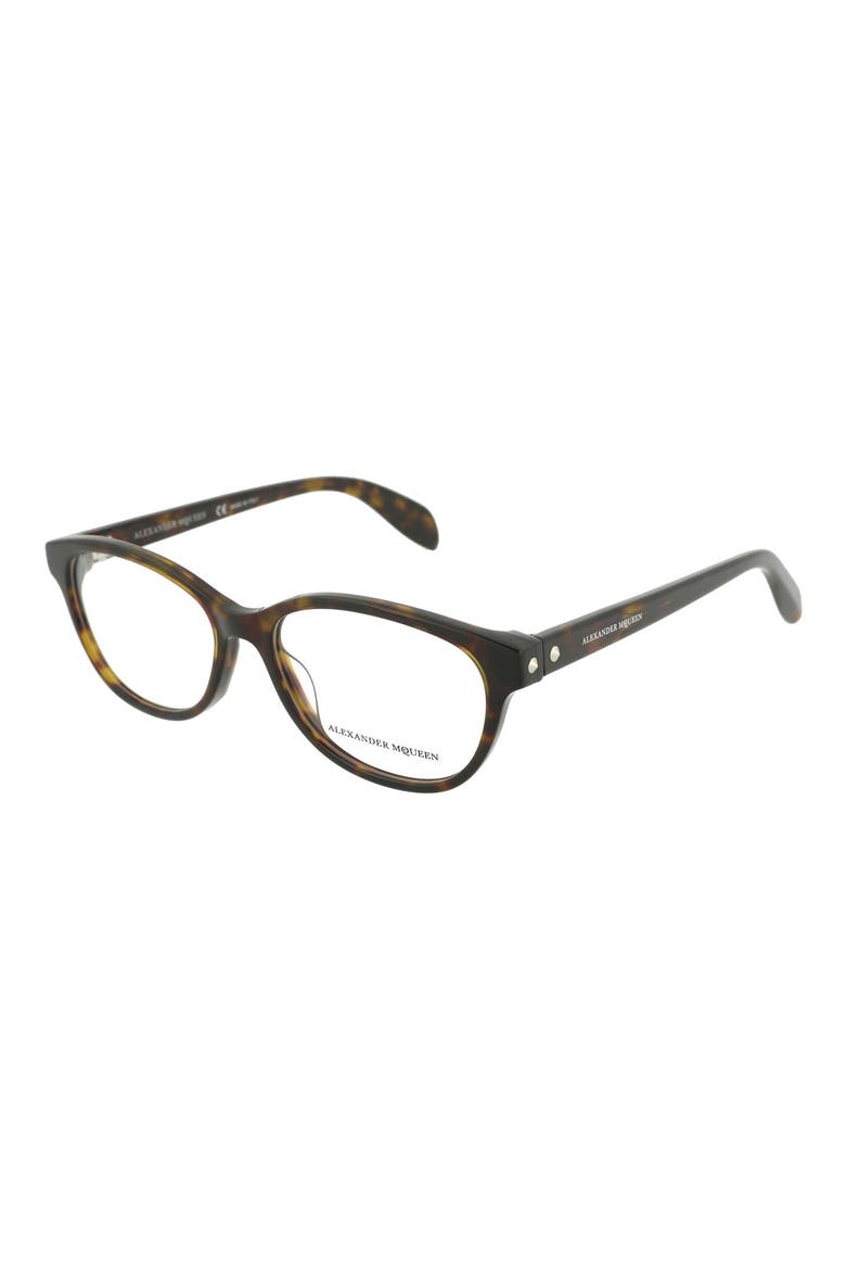 Alexander McQueen 52mm Cat Eye Optical Frames, Main, color, SHINY CLASSIC HAVANA/ TRN