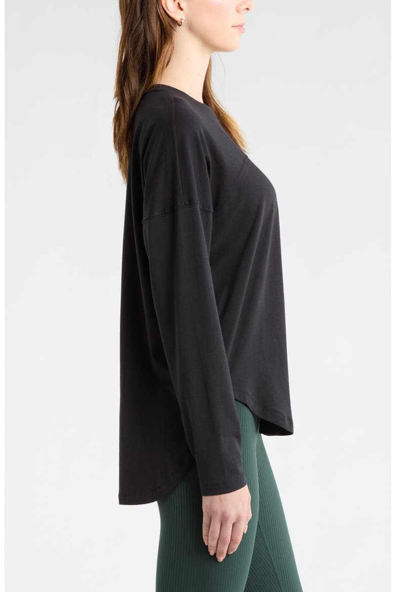 Sueded High-Low Long Sleeve T-Shirt, Alternate, color, BLACK