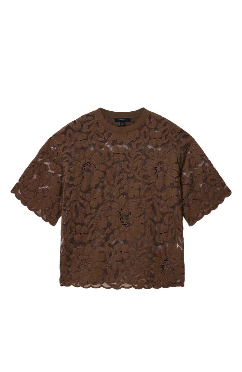 AllSaints Amelie Floral Lace T-Shirt, Alternate, color, Bitter Brown