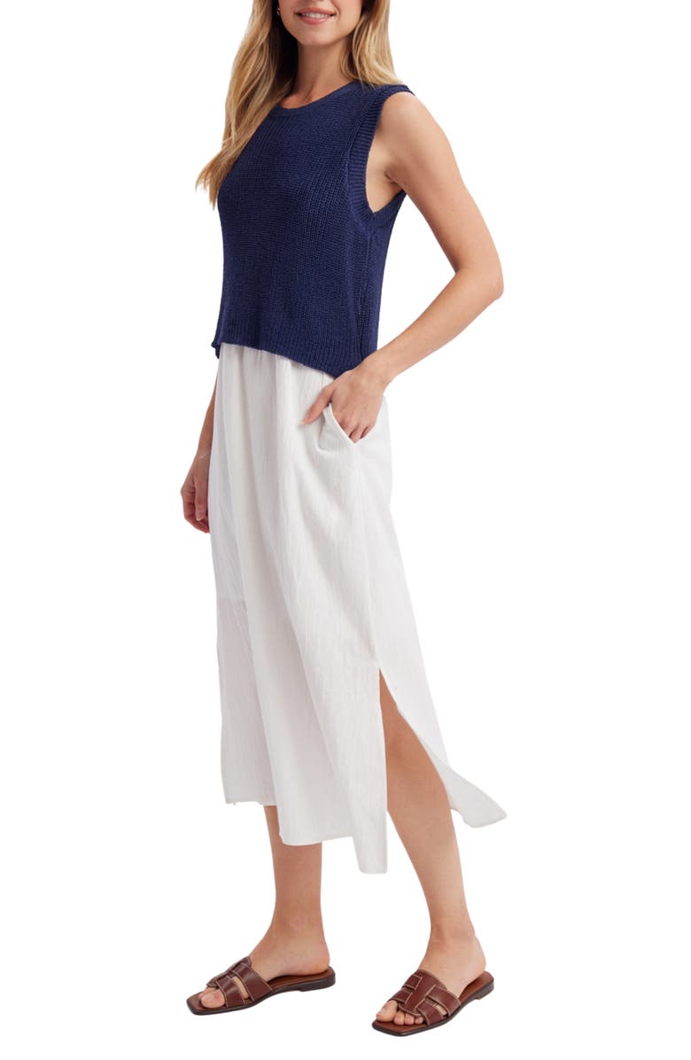 WISHLIST Mixed Media Midi Dress, Alternate, color, Navy/ Cream