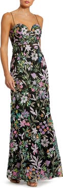 Mac Duggal Women's Floral Embroidered Bustier Trumpet Gown