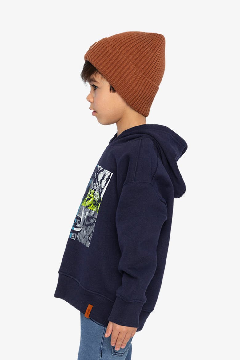 Wolf Graphic Ribbed Cuff Fleece Hooded Sweatshirt, Alternate, color, Dark Blue