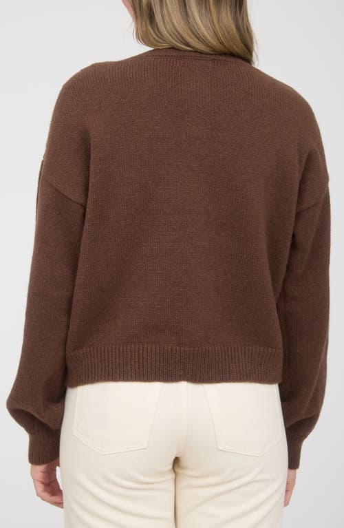 Blu Pepper Textured Oblong Button Cardigan In Brown