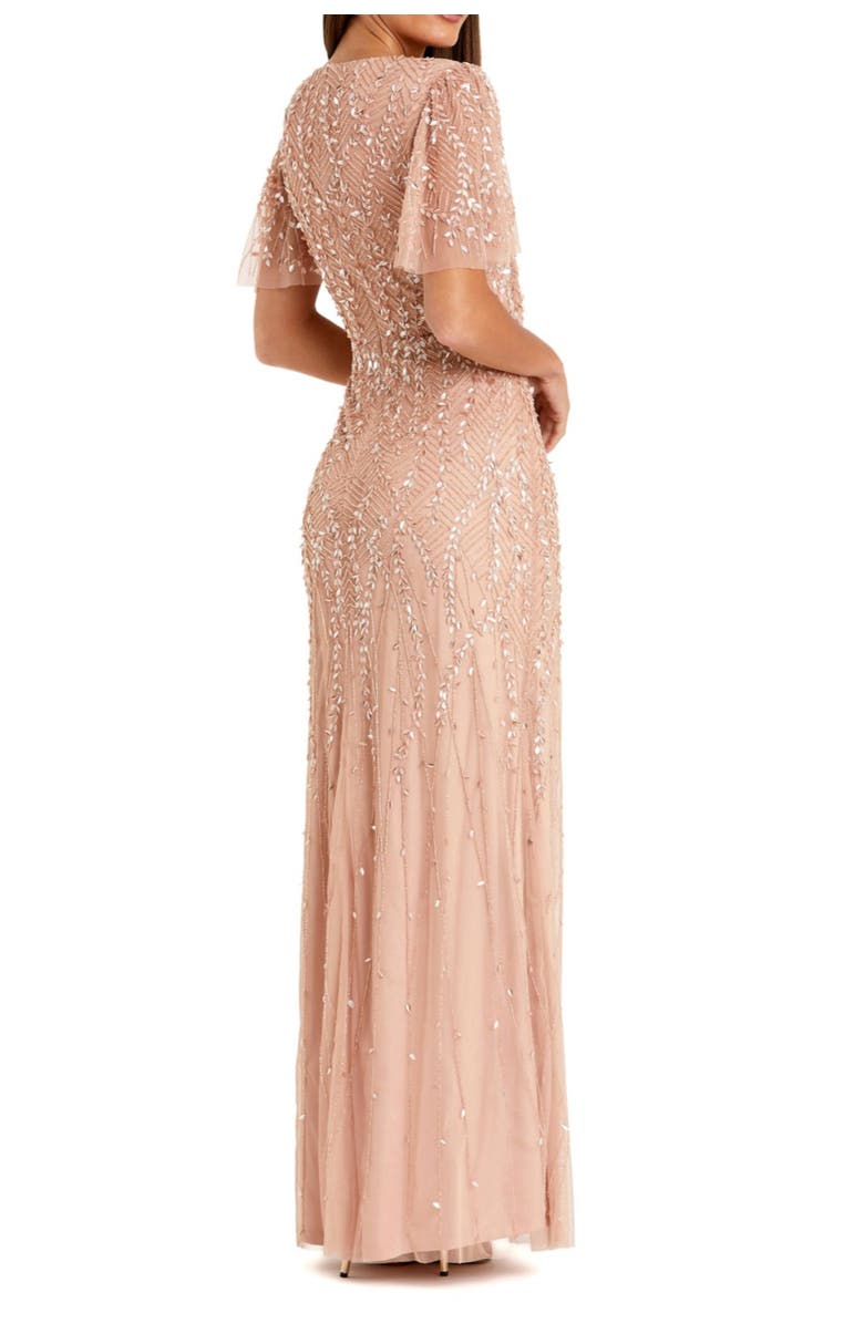 Mac Duggal Petite Embellished Flutter Sleeve Evening Gown, Alternate, color, Nude