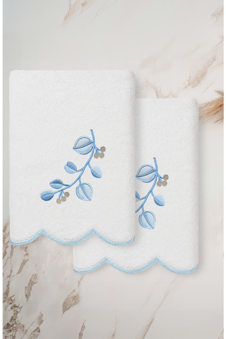 2-Piece Wild Branch Turkish Cotton Hand Towel Set, Alternate, color, WHITE/ BLUE
