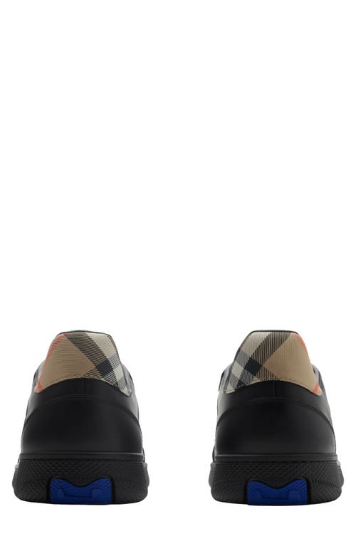 Burberry Indigo Blue Leather And Check Sneaker Terrace In Black/sand Ip Check
