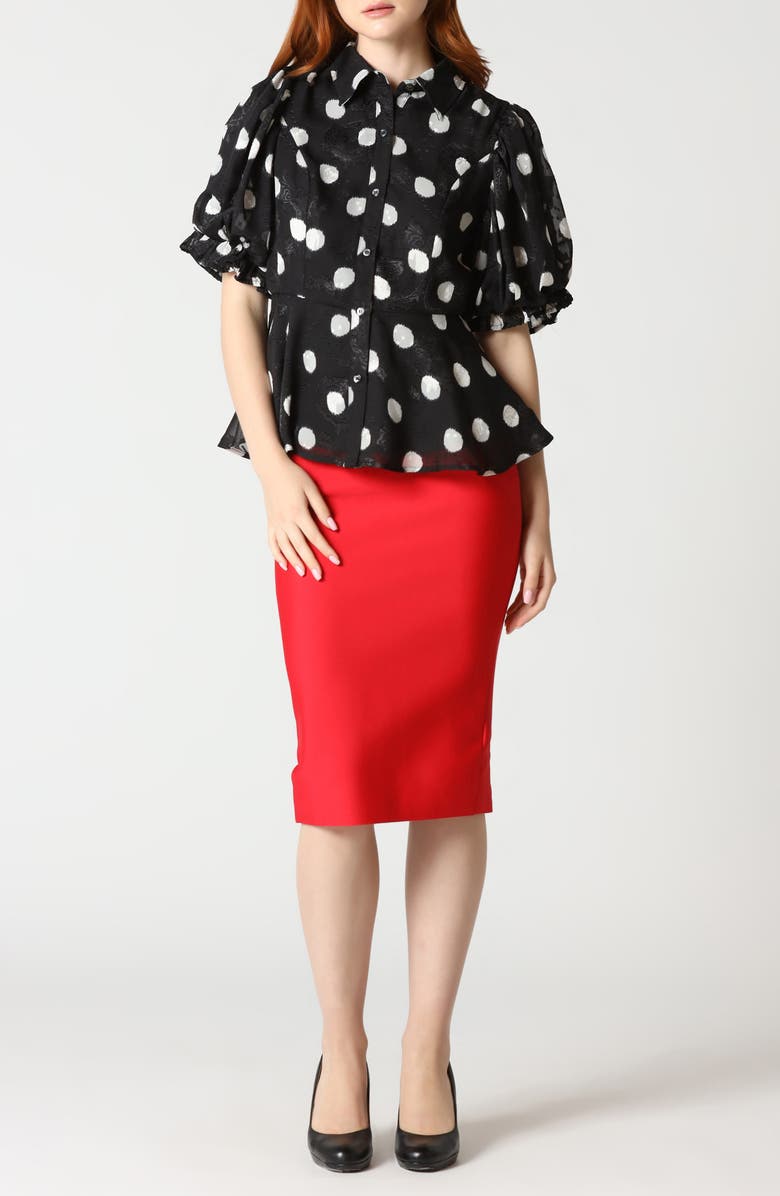 GRACIA Polka Dot Puff Sleeve Button-Down Top, Alternate, color,
