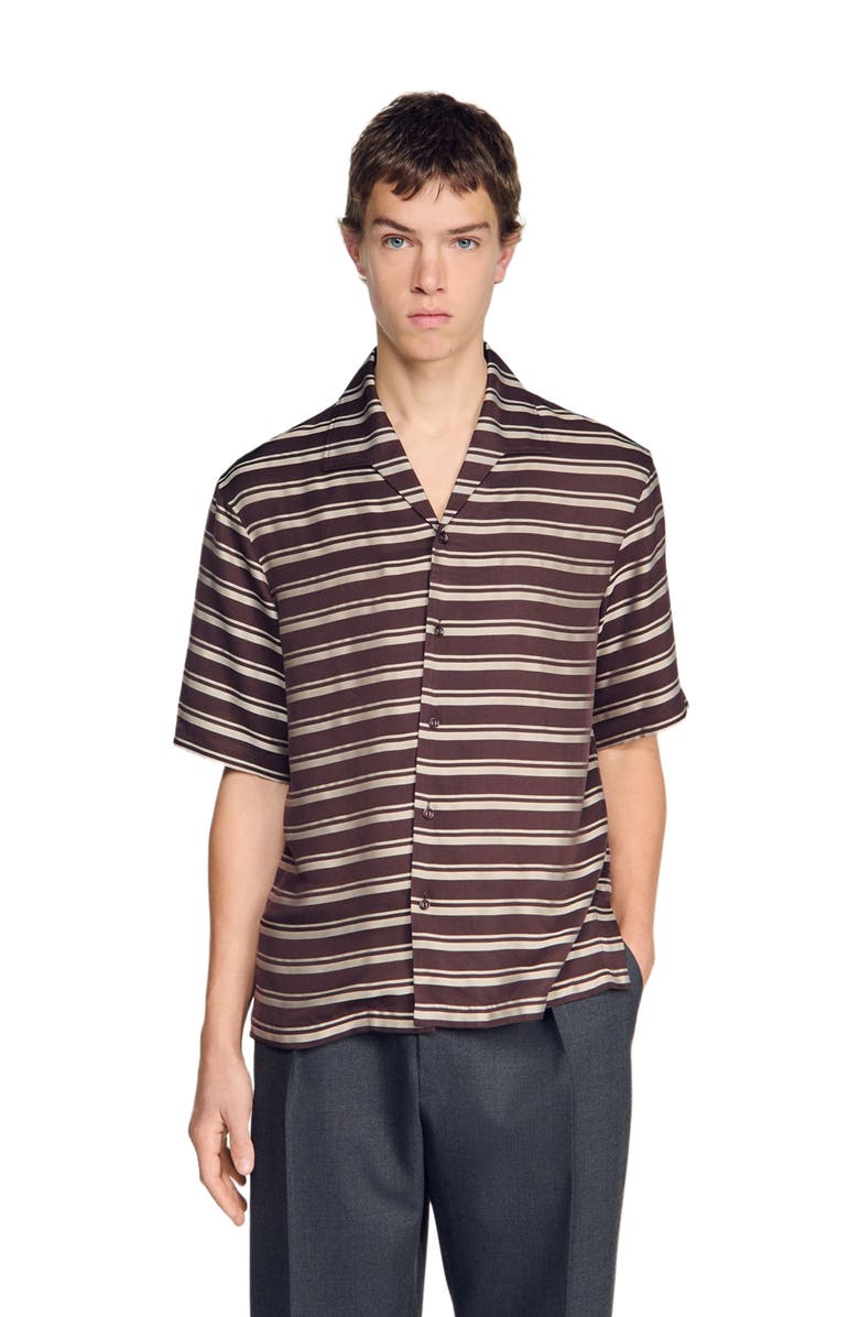 SANDRO Striped boat neck shirt, Alternate, color, Chocolate