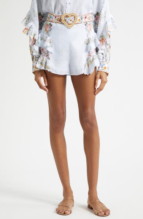Frilled Belted Linen Shorts