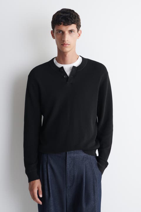 Knitted Cotton Henley Sweater