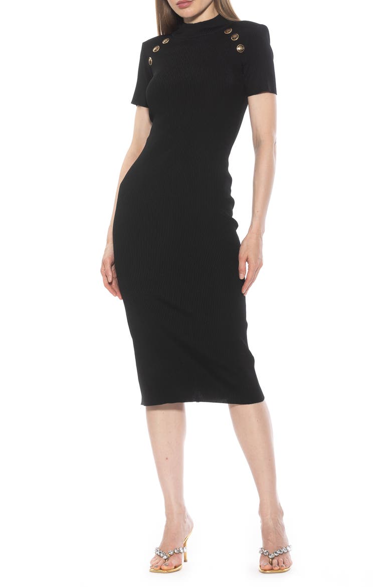 Adara Rib Knit Midi Dress, Main, color, BLACK