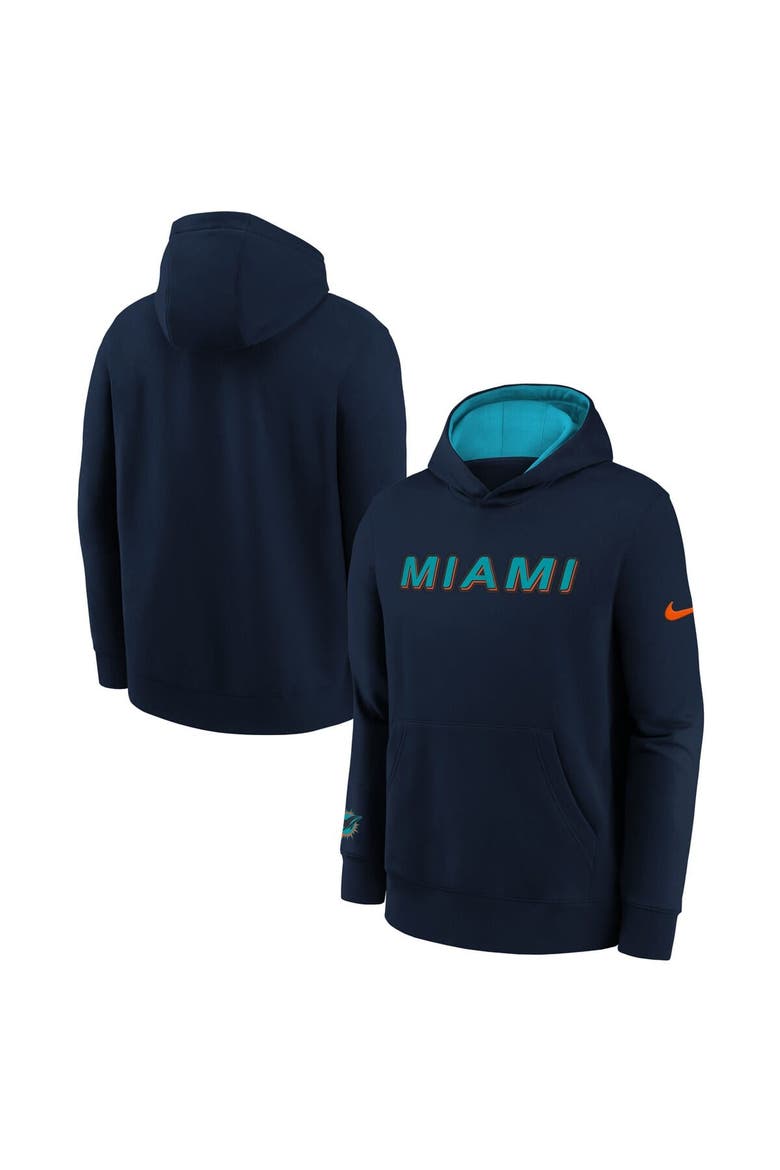 Youth Nike Pitch Blue Miami Dolphins 2025 Rivalries Collection Club Hoodie, Main, color, Navy