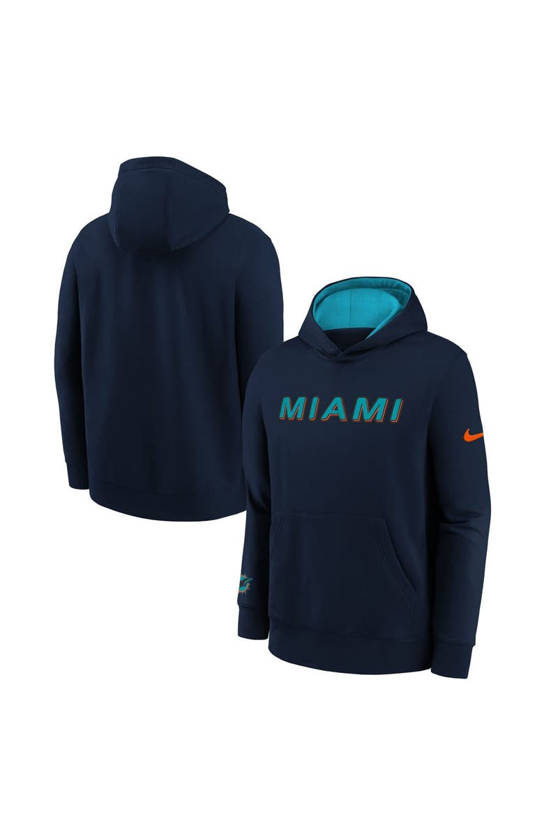 Nike Youth Nike Pitch Blue Miami Dolphins 2025 Rivalries Collection Club Hoodie, Main, color, Navy