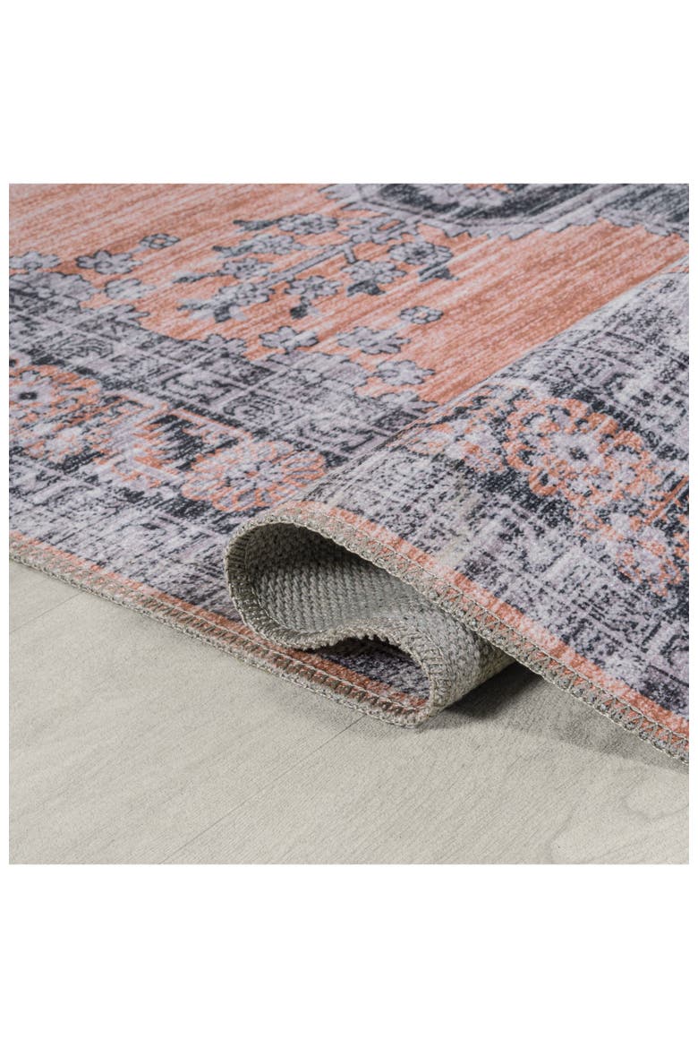 Wincer Chenille Cottage Medallion Machine-Washable Area Rug, Alternate, color, Orange/Gray