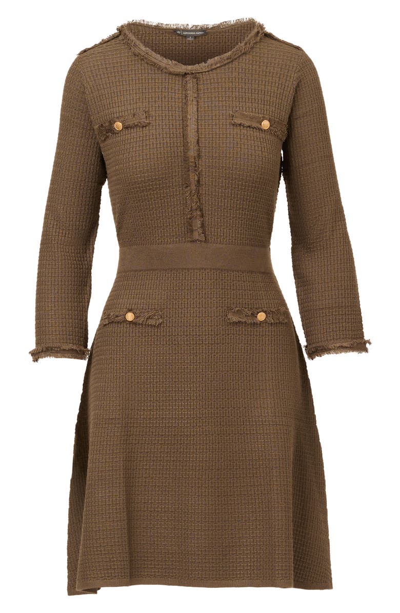 Adrianna Papell Waffle Knit Three-Quarter Sleeve Minidress, Alternate, color, Fatigue