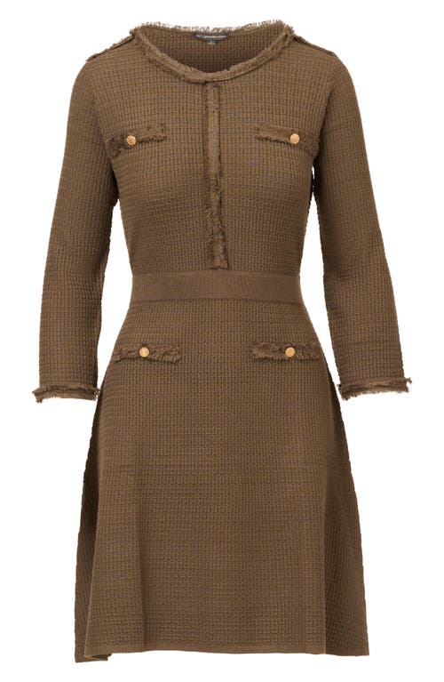 Adrianna Papell Waffle Knit Three-quarter Sleeve Minidress In Brown