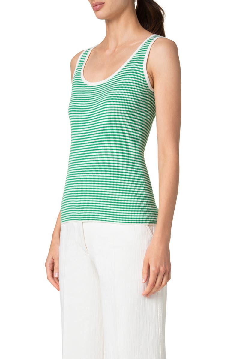 Akris punto Sailor Stripe Virgin Wool Rib Sweater Tank, Alternate, color, Sea Green-Cream